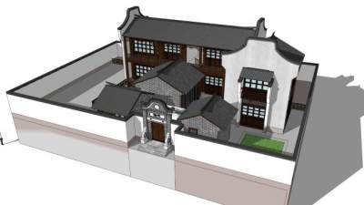 中式恰苑民居建筑SU模型下载_sketchup草图大师SKP模型