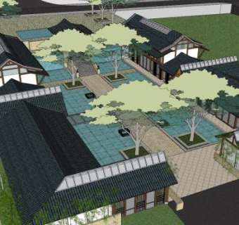 新中式休闲建筑会所sketchup模型下载_sketchup草图大师SKP模型