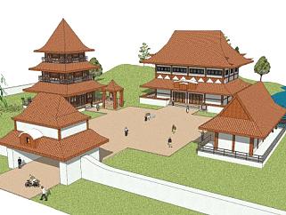 中式寺院规划SU模型下载_sketchup草图大师SKP模型