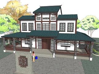 中式居住建筑sketchup模型下载_sketchup草图大师SKP模型