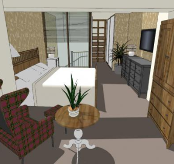 田园风卧室su模型下载_sketchup草图大师SKP模型