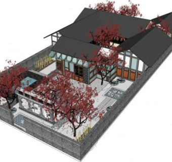 中式古建筑院落SU模型下载_sketchup草图大师SKP模型