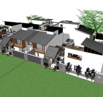中式居住建筑规划SU模型下载_sketchup草图大师SKP模型