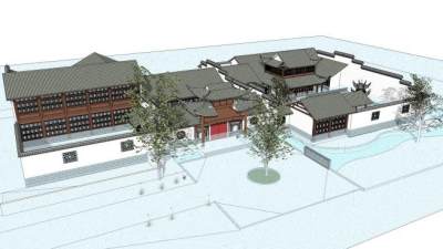 中式府邸建筑SU模型下载_sketchup草图大师SKP模型