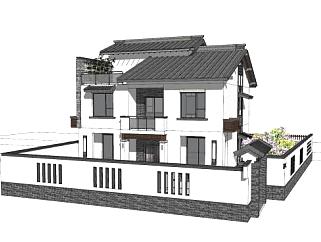 现代中式别墅建筑SU模型下载_sketchup草图大师SKP模型
