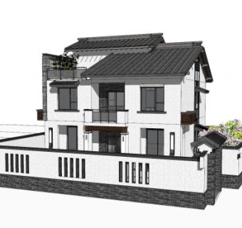 现代中式别墅建筑SU模型下载_sketchup草图大师SKP模型
