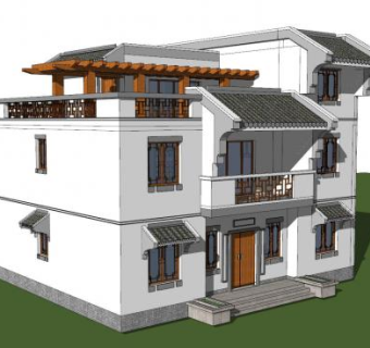 中式独栋住宅建筑SU模型下载_sketchup草图大师SKP模型