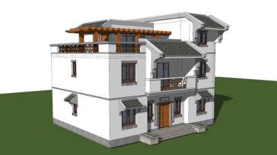 中式独栋住宅建筑SU模型下载_sketchup草图大师SKP模型