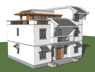 中式独栋住宅建筑SU模型下载_sketchup草图大师SKP模型