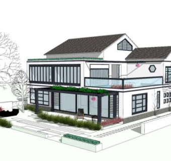 现代中式别墅sketchup模型下载_sketchup草图大师SKP模型