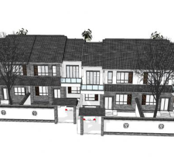 中式联排别墅建筑sketchup模型下载_sketchup草图大师SKP模型