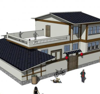 中式农家院落建筑SU模型下载_sketchup草图大师SKP模型