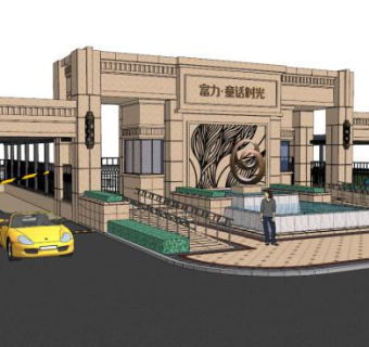 住宅小区门su模型下载_sketchup草图大师SKP模型