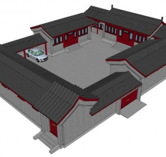 传统四合院平房SU模型下载_sketchup草图大师SKP模型