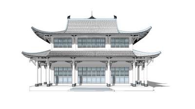 中式古典建筑SU模型下载_sketchup草图大师SKP模型