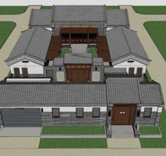 仿古传统四合院sketchup模型下载_sketchup草图大师SKP模型