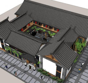 中式古建院落SU模型下载_sketchup草图大师SKP模型