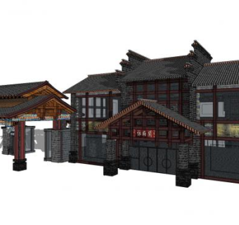 中式饭馆设计SU模型下载_sketchup草图大师SKP模型