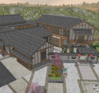 中式仿古民宅建筑SU模型下载_sketchup草图大师SKP模型