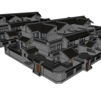 仿古建筑民房院落SU模型下载_sketchup草图大师SKP模型