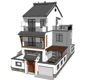 中式别墅独栋建筑SU模型下载_sketchup草图大师SKP模型