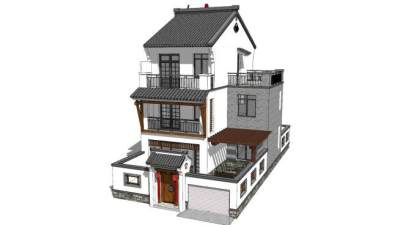 中式别墅独栋建筑SU模型下载_sketchup草图大师SKP模型