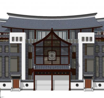 中式别墅建筑设计SU模型下载_sketchup草图大师SKP模型
