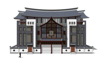 中式别墅建筑设计SU模型下载_sketchup草图大师SKP模型