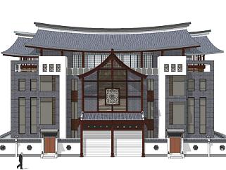 中式别墅建筑设计SU模型下载_sketchup草图大师SKP模型