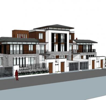 中式建筑联排别墅sketchup模型下载_sketchup草图大师SKP模型