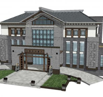 中式华夏帝苑会所建筑SU模型下载_sketchup草图大师SKP模型