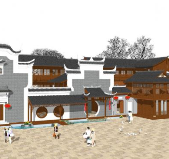 中式徽派建筑设计SU模型下载_sketchup草图大师SKP模型