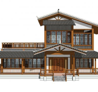 中式居住建筑设计SU模型下载_sketchup草图大师SKP模型