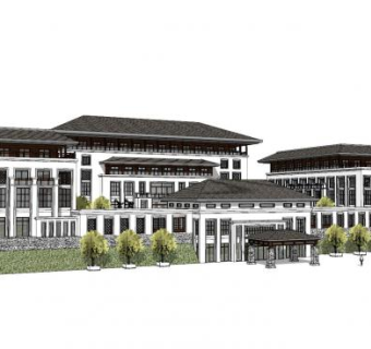 中式大型别墅建筑SU模型下载_sketchup草图大师SKP模型