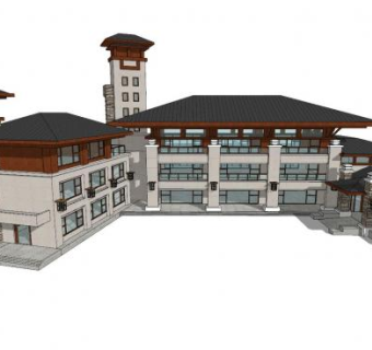 现代中式楼房建筑SU模型下载_sketchup草图大师SKP模型