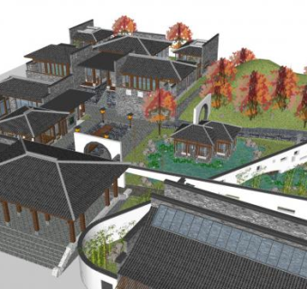 中式村落建筑SU模型下载_sketchup草图大师SKP模型