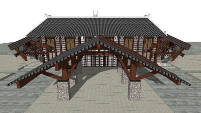 中式仿古居住建筑SU模型下载_sketchup草图大师SKP模型