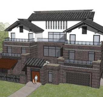 中式风格别墅建筑sketchup模型下载_sketchup草图大师SKP模型