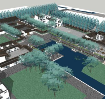 中式房屋村落建筑SU模型下载_sketchup草图大师SKP模型