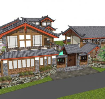 中式风格居住民房SU模型下载_sketchup草图大师SKP模型