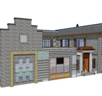 中式建筑别墅SU模型下载_sketchup草图大师SKP模型