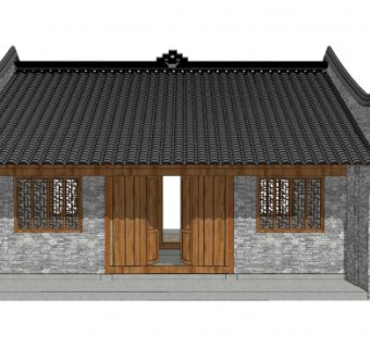 中式小型民房SU模型下载_sketchup草图大师SKP模型