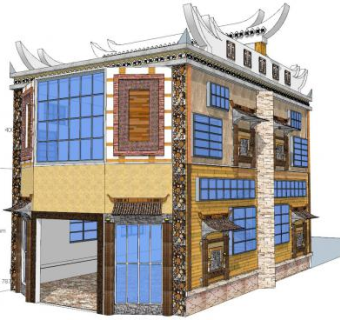 新中式羌族建筑SU模型下载_sketchup草图大师SKP模型