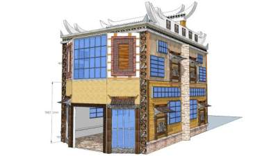 新中式羌族建筑SU模型下载_sketchup草图大师SKP模型