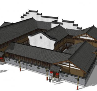 中式徽派民房建筑SU模型下载_sketchup草图大师SKP模型