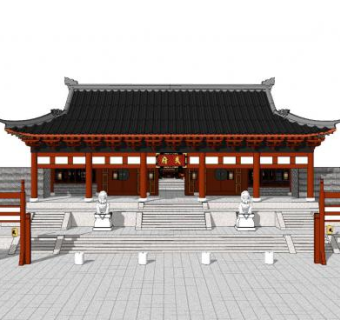 中式古代官府建筑SU模型下载_sketchup草图大师SKP模型