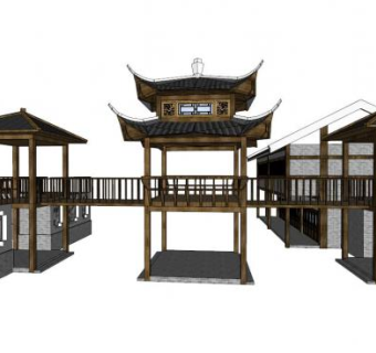 木栈廊su模型下载_sketchup草图大师SKP模型