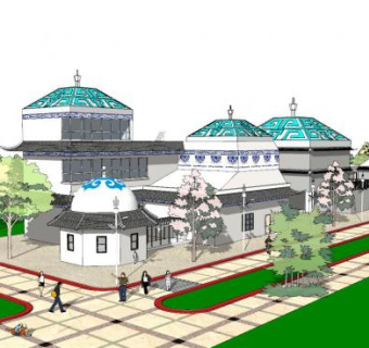 新中式内蒙风格建筑SU模型下载_sketchup草图大师SKP模型