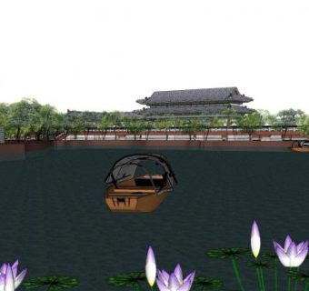 中式古建园林水乡SU模型下载_sketchup草图大师SKP模型