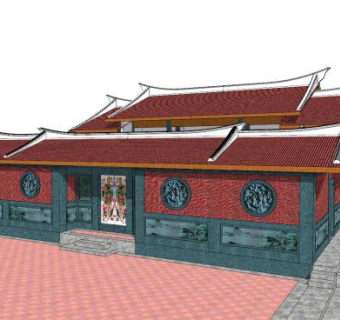 新中式闽南建筑SU模型下载_sketchup草图大师SKP模型